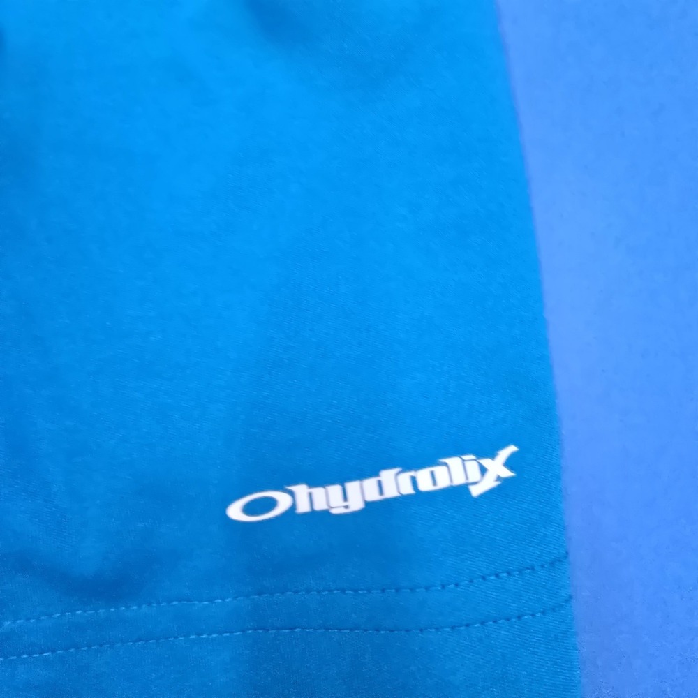OAKLEY GOLF POLO SHIRT AQUA BLUE WHITE STRIPE -POLY HYDROLIX Size Large - Picture 5 of 8